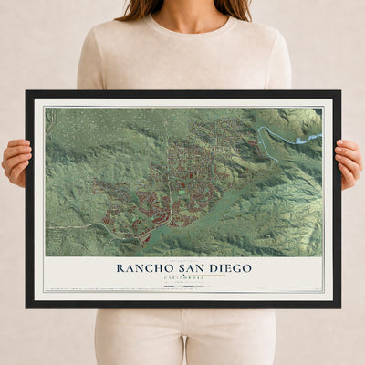 Map of Rancho San Diego, California, 12 x 18 inch print in a black wood frame