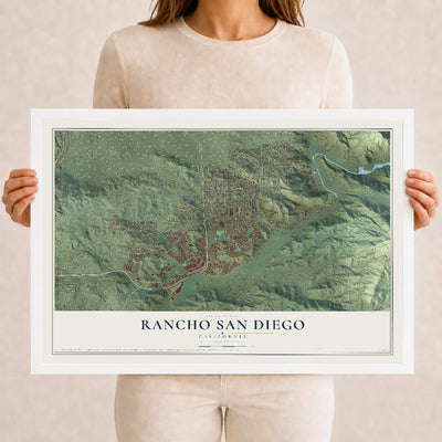 Map of Rancho San Diego, California, 12 x 18 inch print in a white wood frame
