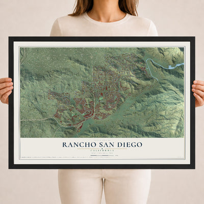 Map of Rancho San Diego, California, 18 x 24 inch print in a black wood frame