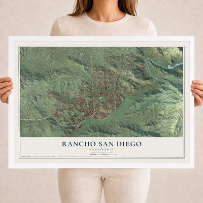 Map of Rancho San Diego, California, 18 x 24 inch print in a white wood frame