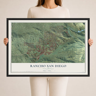 Map of Rancho San Diego, California, 24 x 36 inch print in a black wood frame