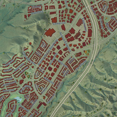 Second close-up of the map of Rancho Santa Margarita, California print showing more streets and buildings