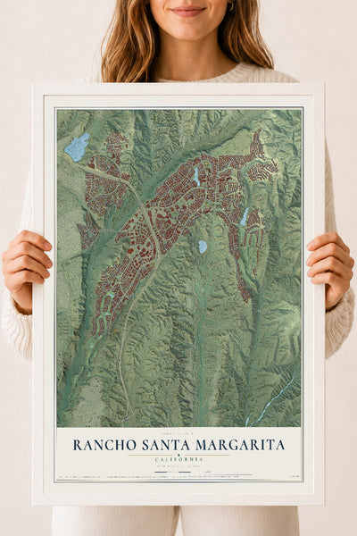 Map of Rancho Santa Margarita, California, 18 x 24 inch print in a white wood frame