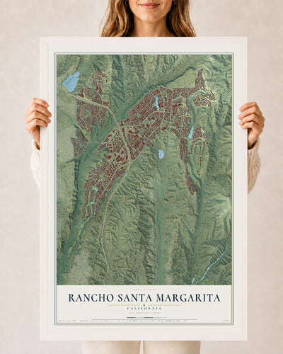 Map of Rancho Santa Margarita, California, 24 x 36 inch print in a white wood frame