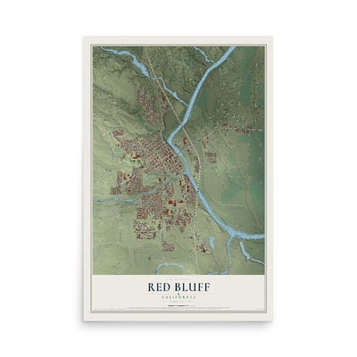 Map of Red Bluff, California, 12 x 18 inch unframed archival matte print
