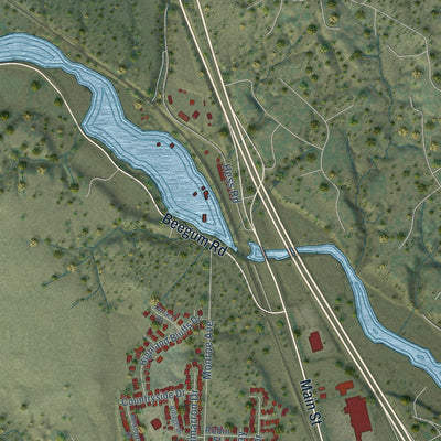 Second close-up of the map of Red Bluff, California print showing more streets and buildings