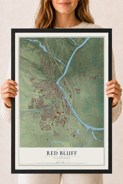 Map of Red Bluff, California, 18 x 24 inch print in a black wood frame