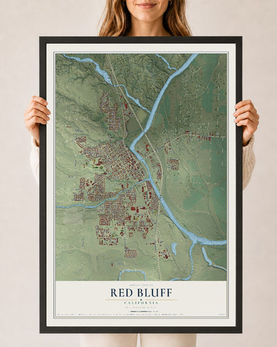 Map of Red Bluff, California, 24 x 36 inch print in a black wood frame