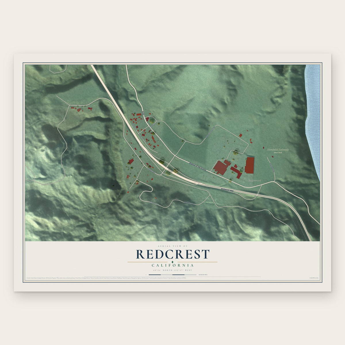 Redcrest, California map print, the full design