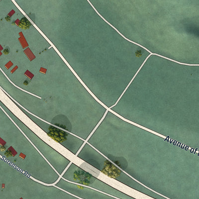 Close-up of the map of Redcrest, California print showing street and building detail