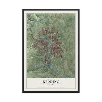 Map of Redding, California, 12 x 18 inch print in a black wood frame