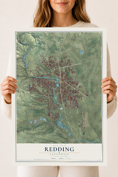 Map of Redding, California, 18 x 24 inch unframed archival matte print
