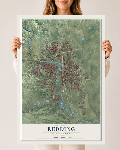 Map of Redding, California, 24 x 36 inch unframed archival matte print