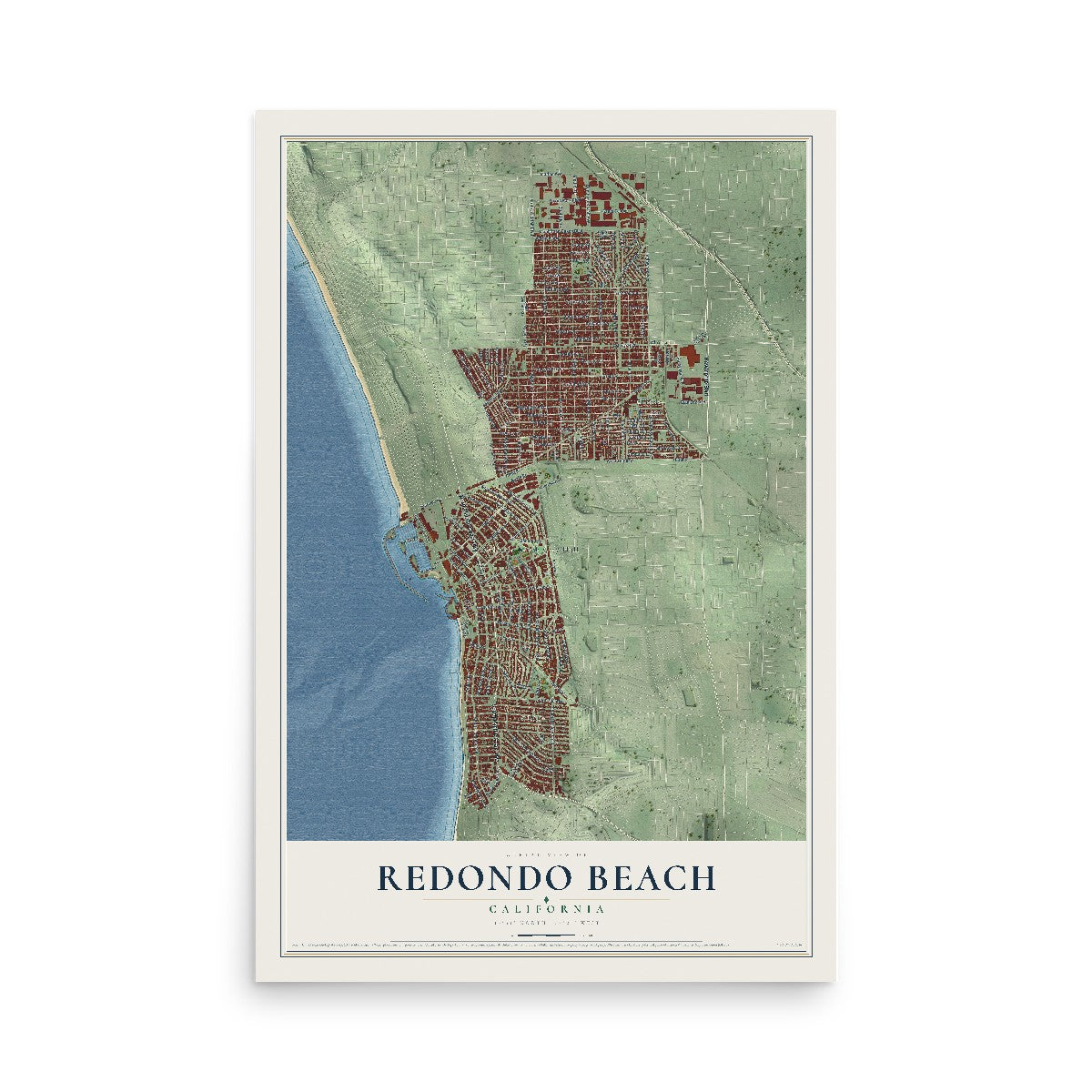 Map of Redondo Beach, California, 12 x 18 inch unframed archival matte print