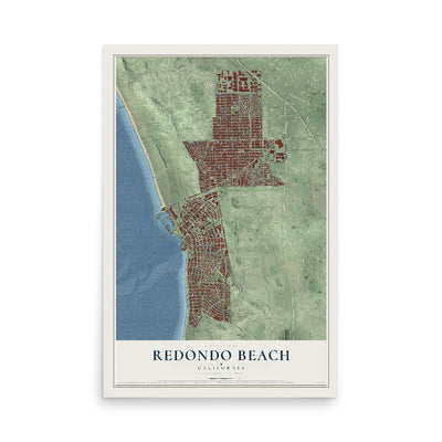 Map of Redondo Beach, California, 12 x 18 inch unframed archival matte print