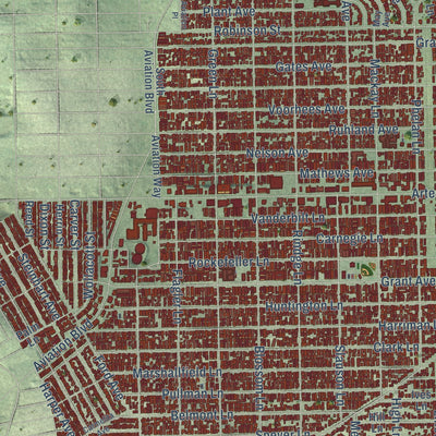 Close-up of the map of Redondo Beach, California print showing street and building detail