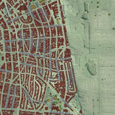 Second close-up of the map of Redondo Beach, California print showing more streets and buildings