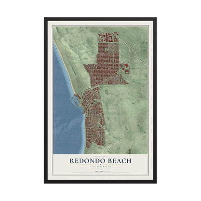 Map of Redondo Beach, California, 12 x 18 inch print in a black wood frame