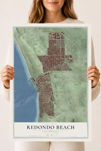 Map of Redondo Beach, California, 18 x 24 inch unframed archival matte print