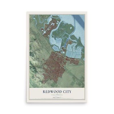 Map of Redwood City, California, 12 x 18 inch unframed archival matte print