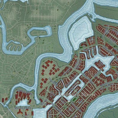 Second close-up of the map of Redwood City, California print showing more streets and buildings