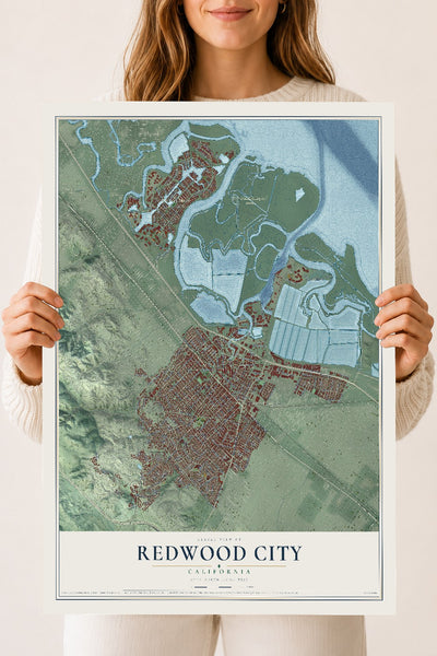 Map of Redwood City, California, 18 x 24 inch unframed archival matte print
