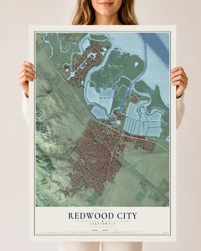 Map of Redwood City, California, 24 x 36 inch unframed archival matte print