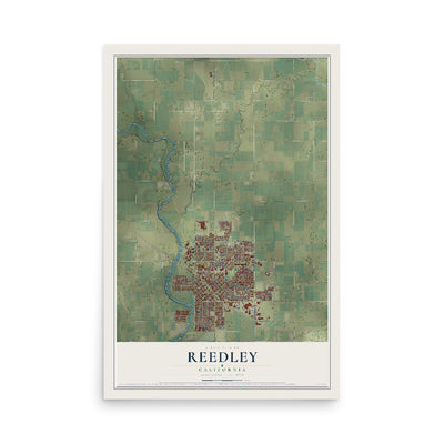 Map of Reedley, California, 12 x 18 inch unframed archival matte print