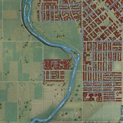 Second close-up of the map of Reedley, California print showing more streets and buildings
