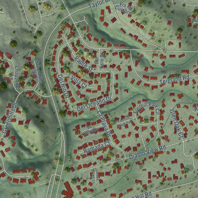 Close-up of the map of Reliez Valley, California print showing street and building detail