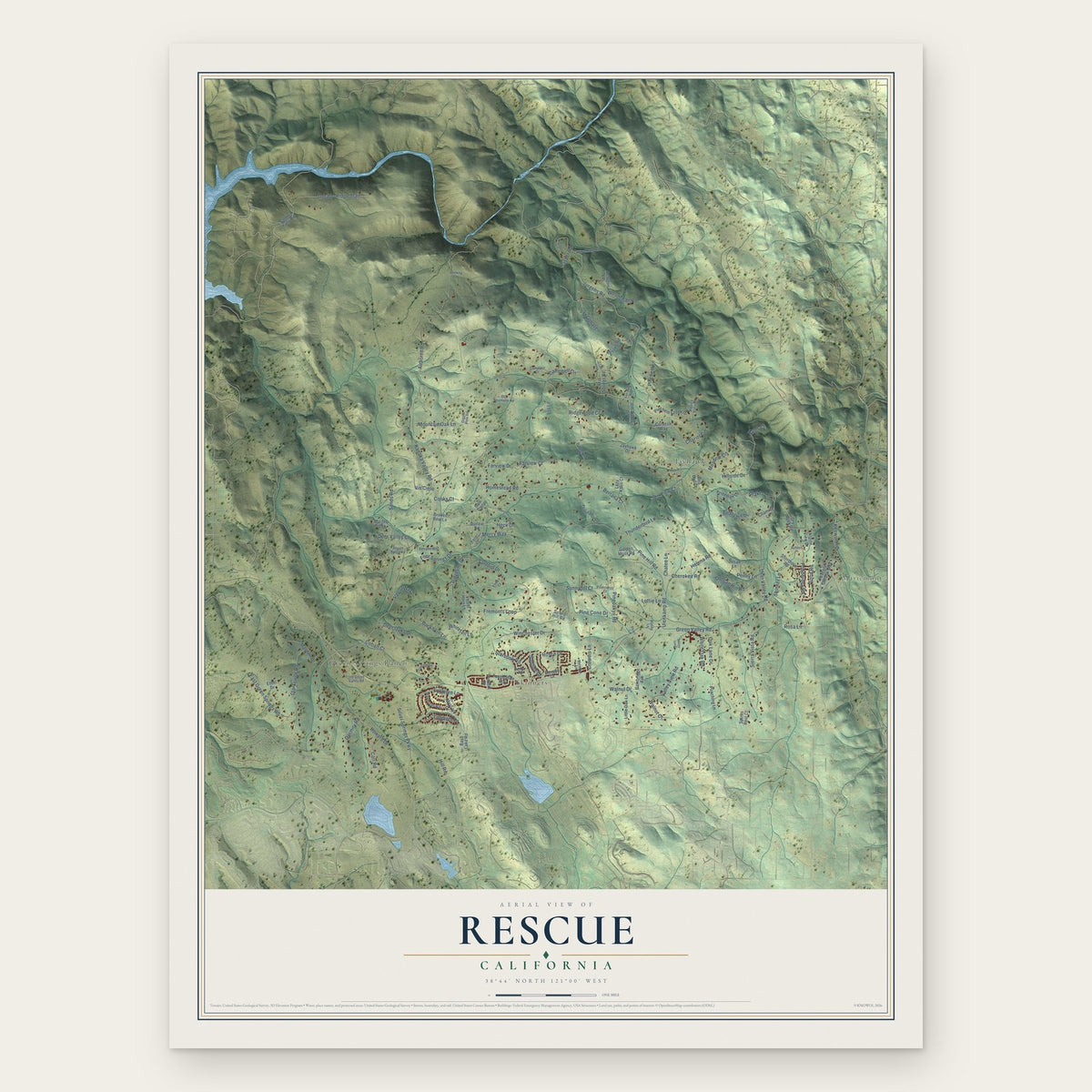 Rescue, California map print, the full design