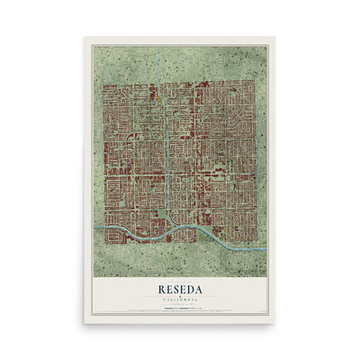 Map of Reseda, California, 12 x 18 inch unframed archival matte print