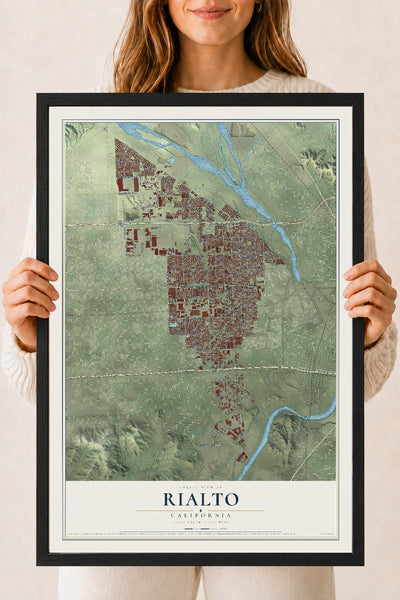 Map of Rialto, California, 18 x 24 inch print in a black wood frame