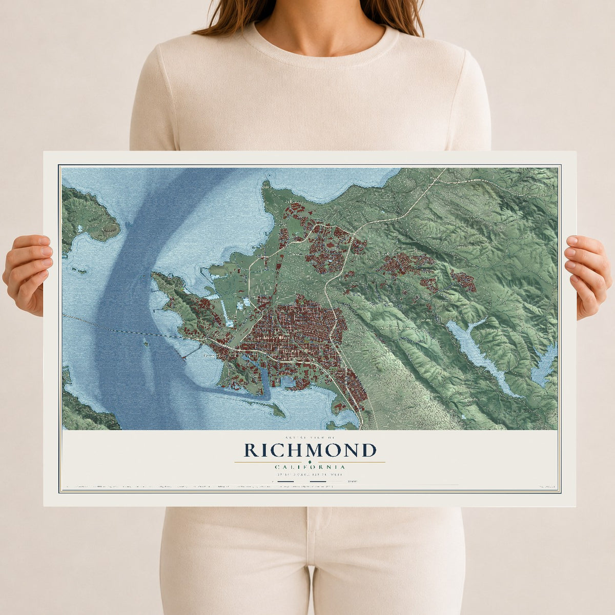 Map of Richmond, California, 12 x 18 inch unframed archival matte print