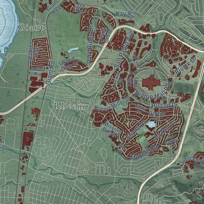 Second close-up of the map of Richmond, California print showing more streets and buildings