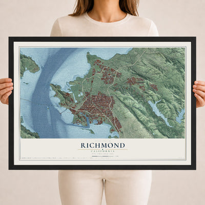Map of Richmond, California, 18 x 24 inch print in a black wood frame