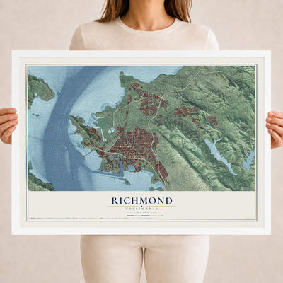 Map of Richmond, California, 18 x 24 inch print in a white wood frame