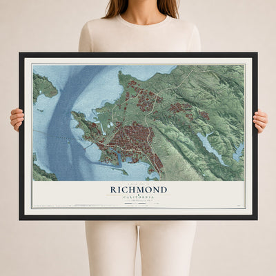 Map of Richmond, California, 24 x 36 inch print in a black wood frame