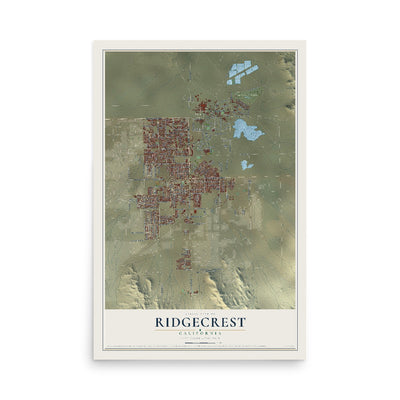 Map of Ridgecrest, California, 12 x 18 inch unframed archival matte print