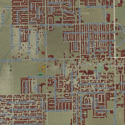 Close-up of the map of Ridgecrest, California print showing street and building detail