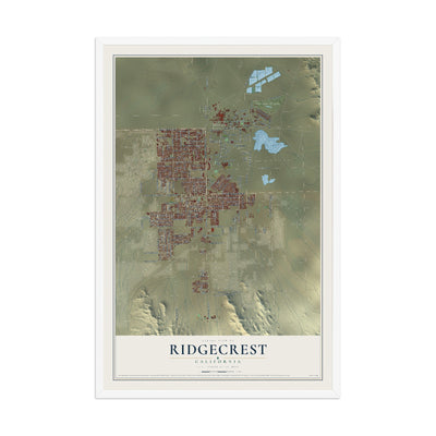 Map of Ridgecrest, California, 12 x 18 inch print in a white wood frame