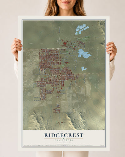 Map of Ridgecrest, California, 24 x 36 inch unframed archival matte print