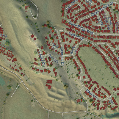 Close-up of the map of Ridgemark, California print showing street and building detail