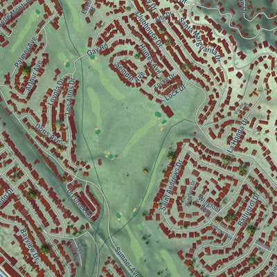 Close-up of the map of Rio del Mar, California print showing street and building detail