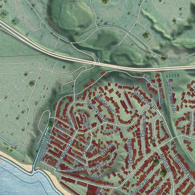 Second close-up of the map of Rio del Mar, California print showing more streets and buildings