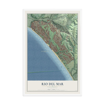 Map of Rio del Mar, California, 12 x 18 inch print in a white wood frame