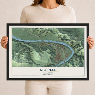 Map of Rio Dell, California, 12 x 18 inch print in a black wood frame