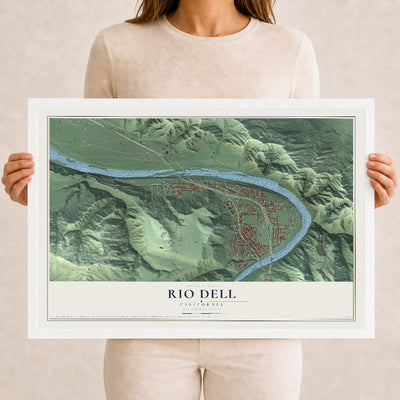 Map of Rio Dell, California, 12 x 18 inch print in a white wood frame