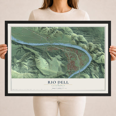Map of Rio Dell, California, 18 x 24 inch print in a black wood frame