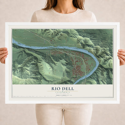 Map of Rio Dell, California, 18 x 24 inch print in a white wood frame